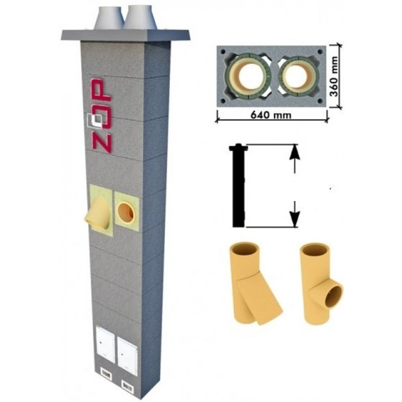 ZOP KOMÍNY UNI Kom. zostava 7,08m - 200/90° + 200/90°