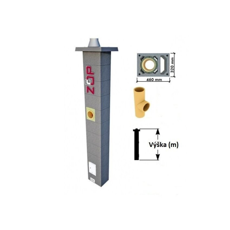 ZOP KOMÍNY UNI Kom. zostava s vet. šachtou 7,08m - 160/90°